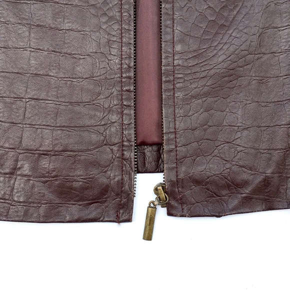Cynthia Steffe New York Brown Leather Mock Croc Zip Front Crop Jacket Vintage - Picture 5 of 8